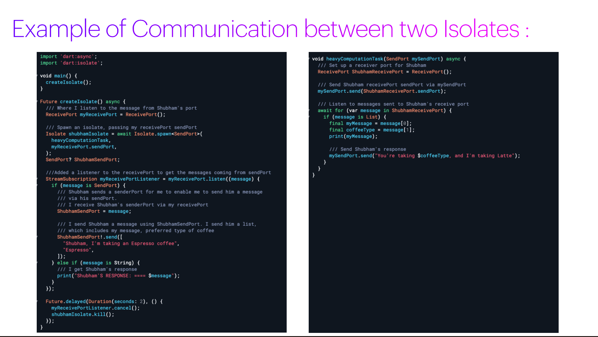 Example of Communication between Two Isolates 