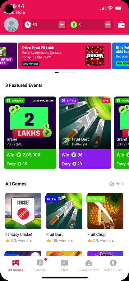 Redesign gaming app for Mobile Premier League (MPL)