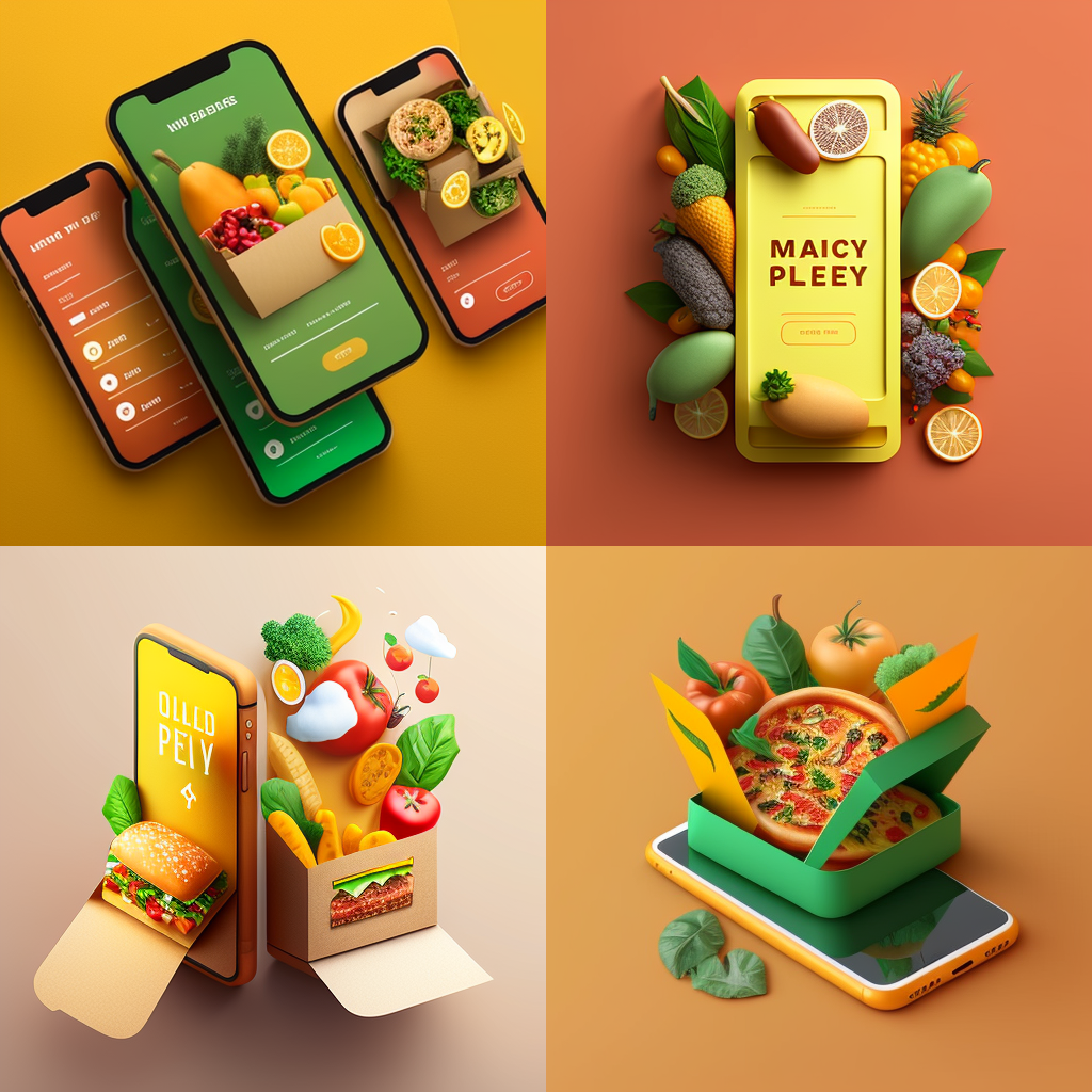 Illustrations and high-quality Images for the food delivery app generated using Midjourney AI