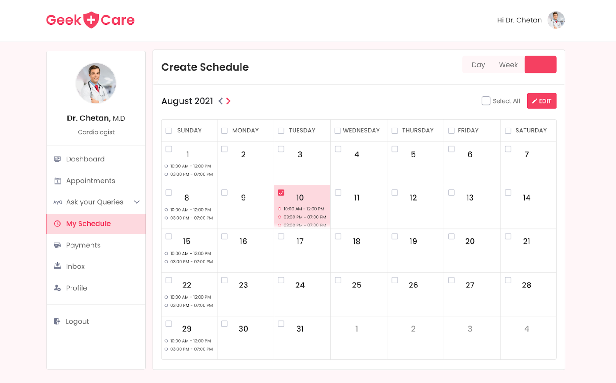 Create Schedule Screen