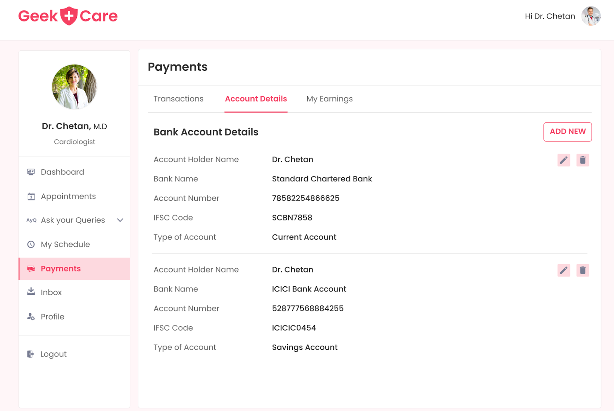 Payments Screen