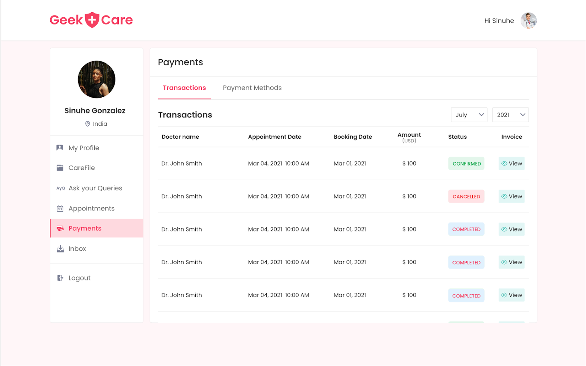 Payments Screen