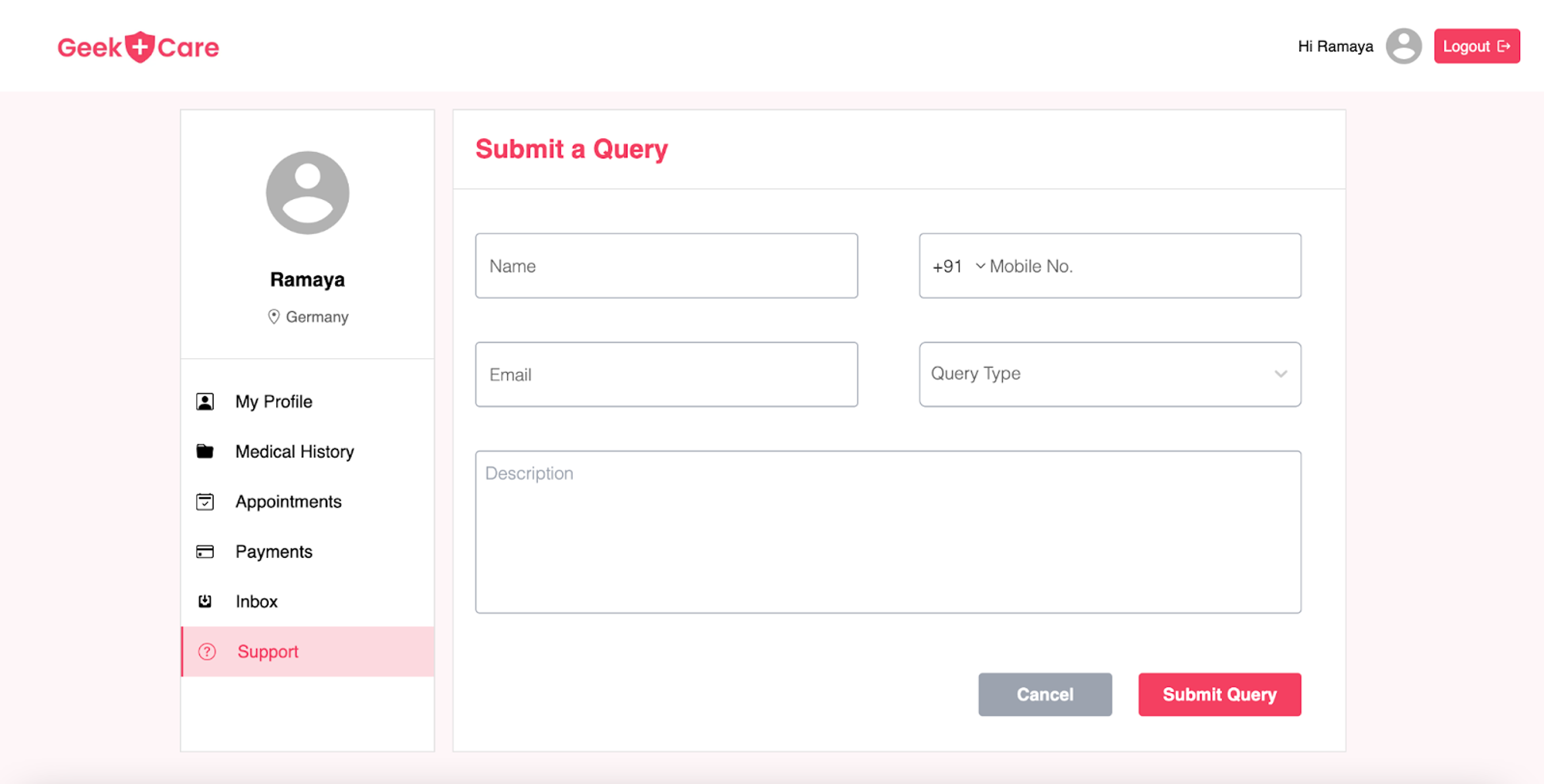 Submit a Query Screen