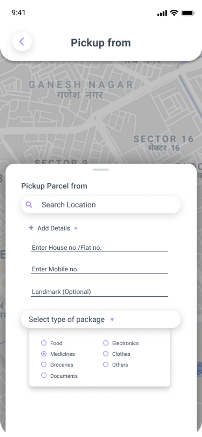 Scheduling a ride in Package Delivery UI
