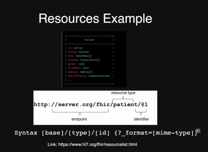 Resources example. First pillar of FHIR