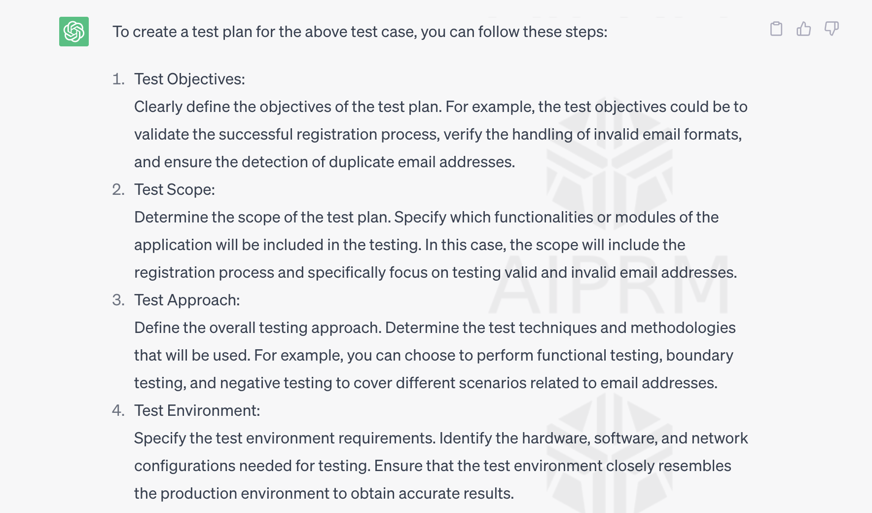 ChatGPT is creating test plans that are compliant with best practices: