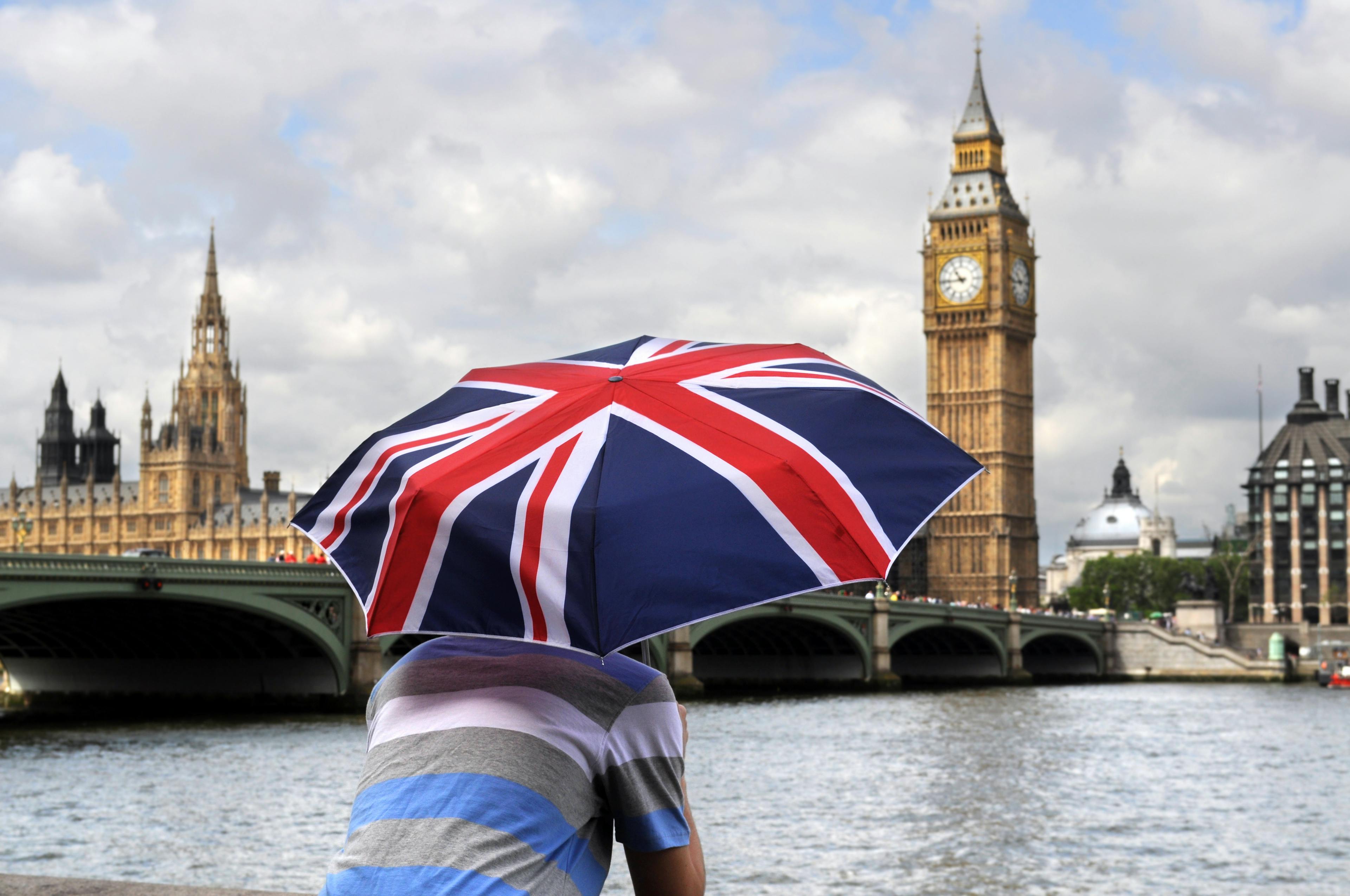 Person holding UK umbrella