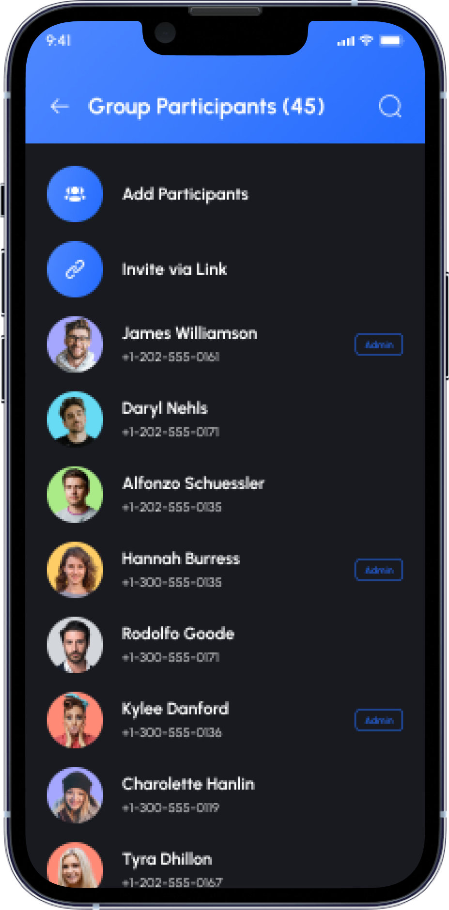 contacts ui of chat app