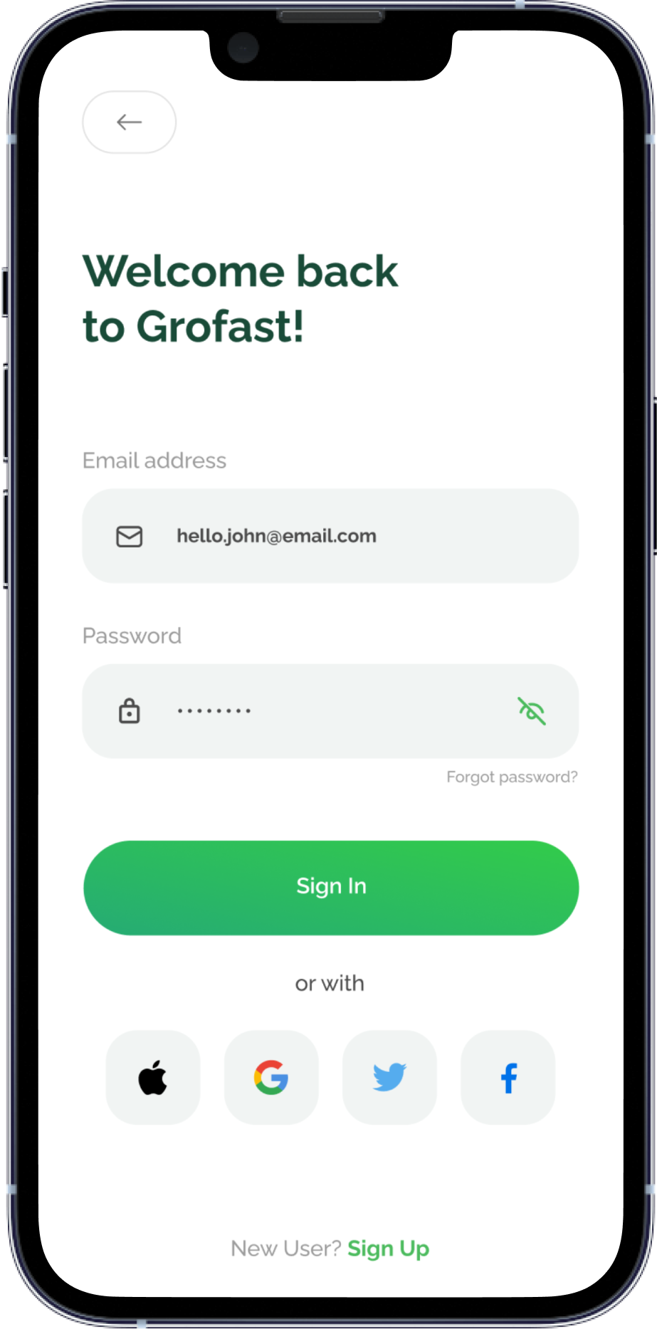 Sign up screen design of delivery app