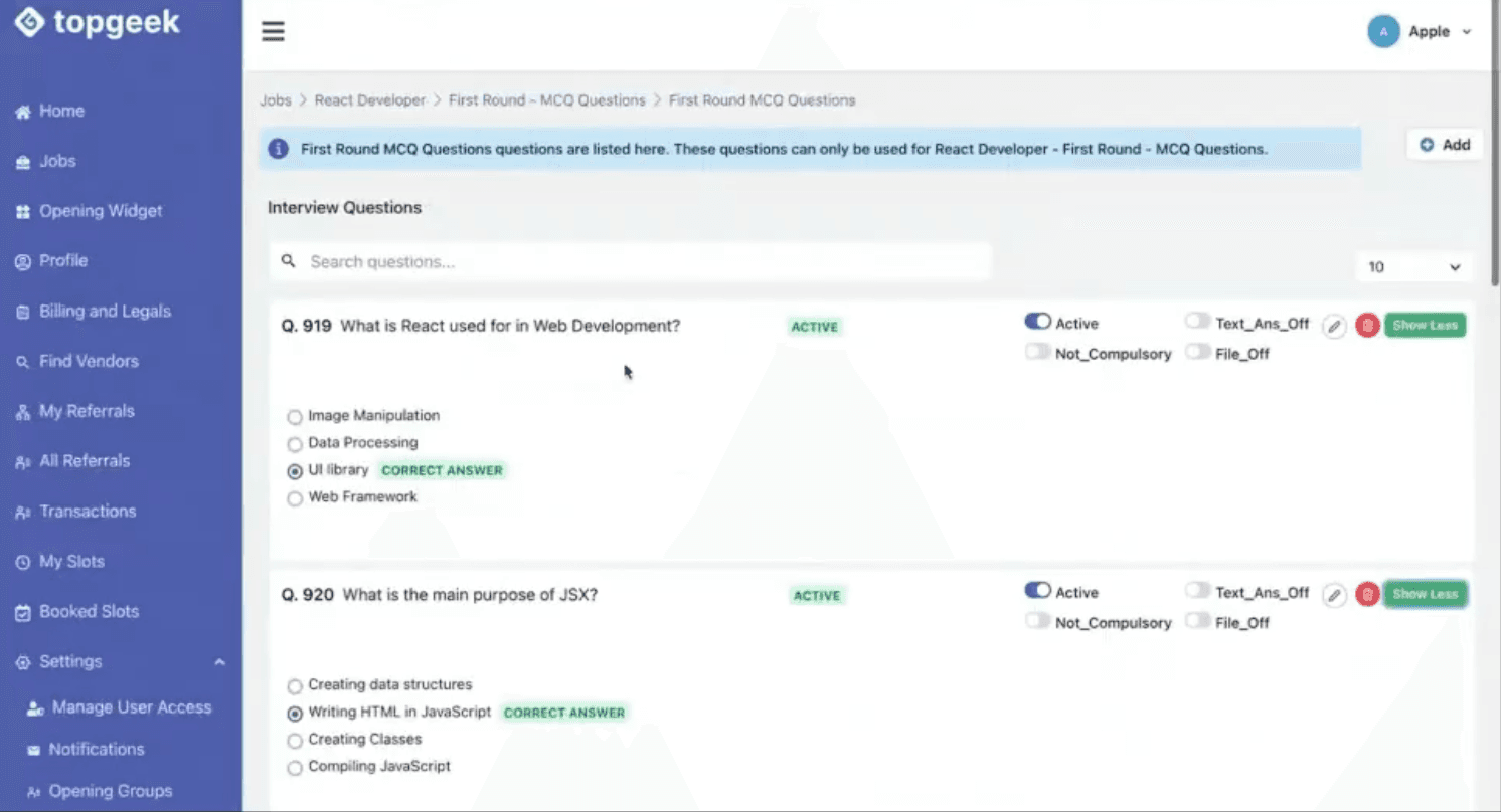 First round that can be created using the automated job creator tool is an MCQ round in topgeek