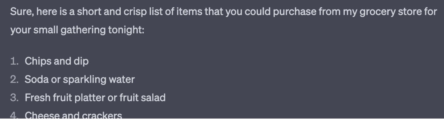 Chat GPT suggestions for grocery app