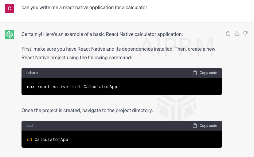 Using chatbot to create a calculator app using React Native