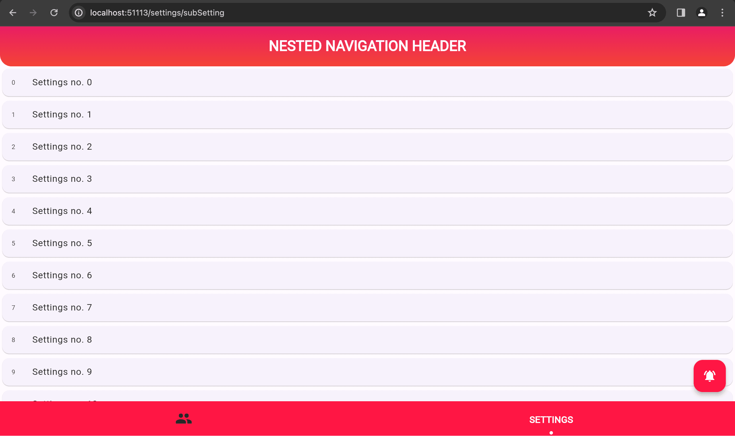 Nested sub settings screen