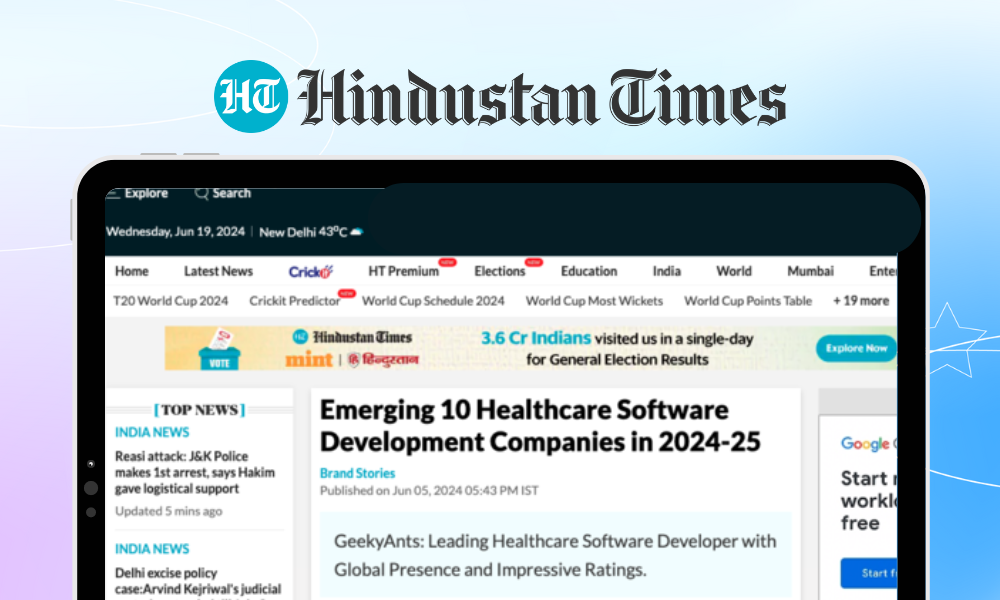 GeekyAnts Named #1 Emerging Healthcare Software Development Company by Hindustan Times