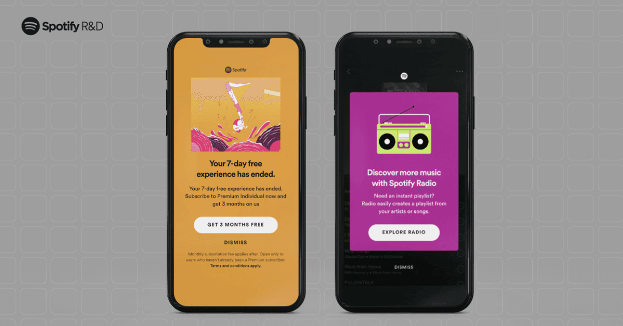 Spotify uses in-app messages to inform users of new music releases, helping keep them engaged without leaving the app.