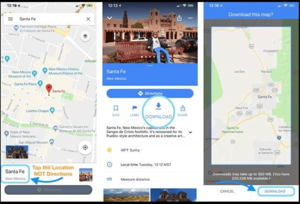 Google Maps allows users to download maps for offline navigation