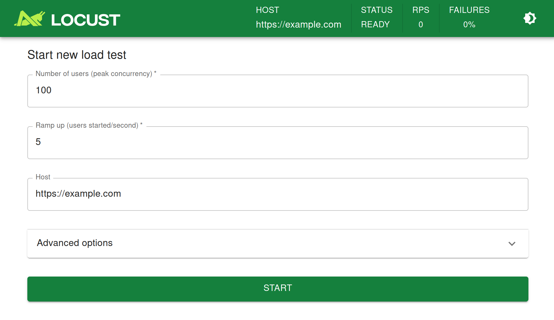 Locust web interface for Load testing