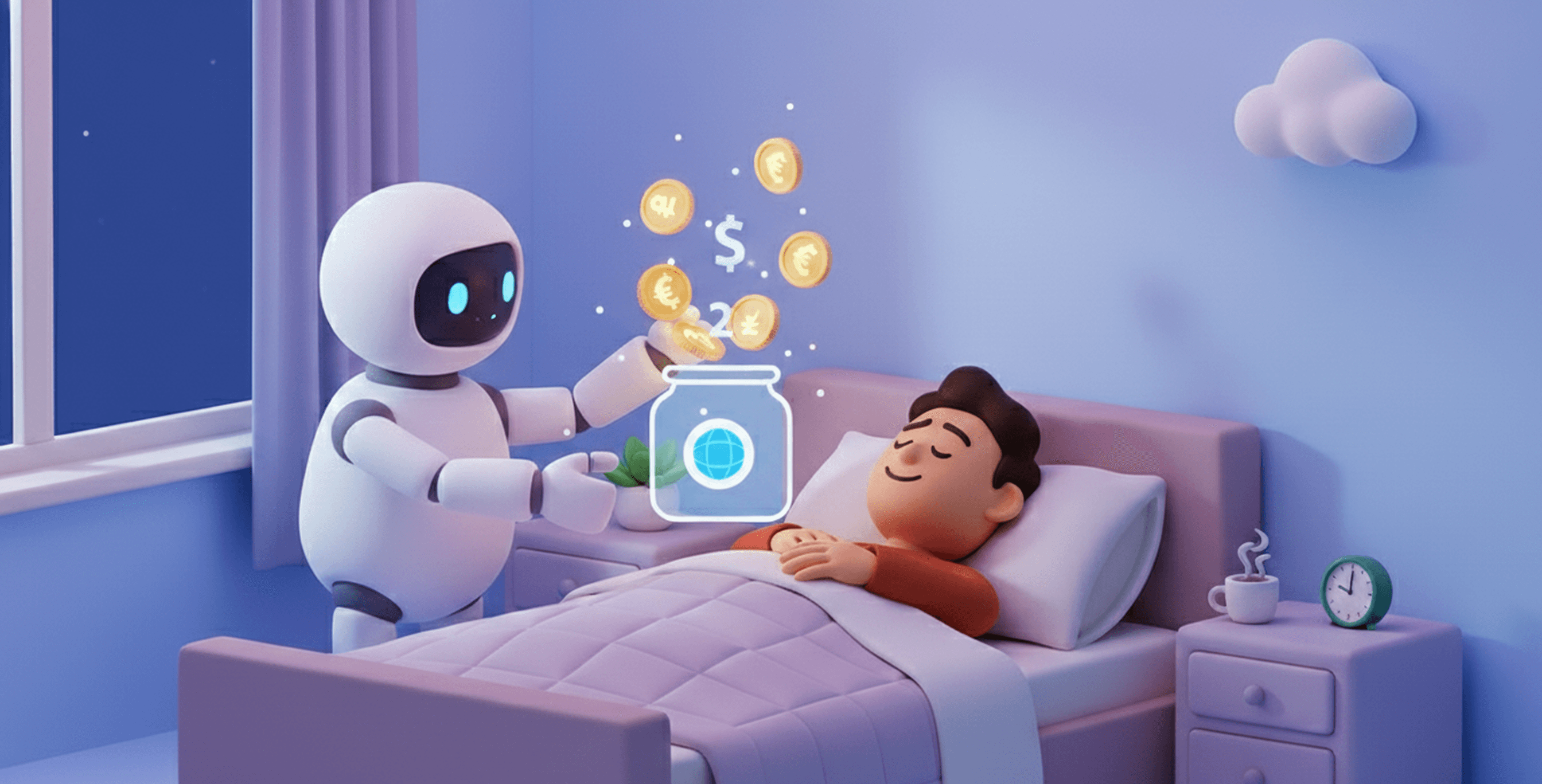 AI assistant safeguarding digital money through secure automation at night