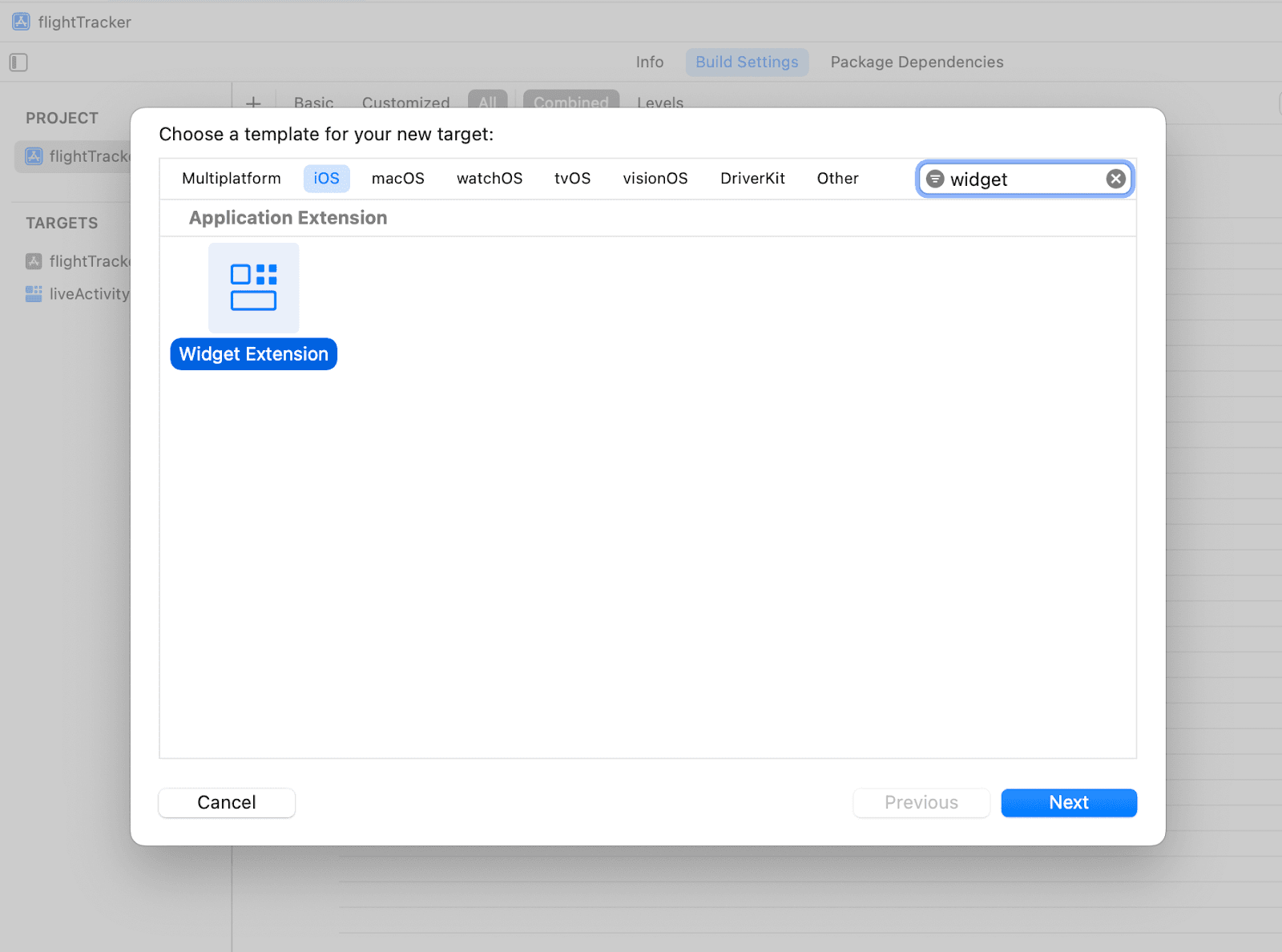 Template selection pop-up displayed in a desktop application for iOS App
