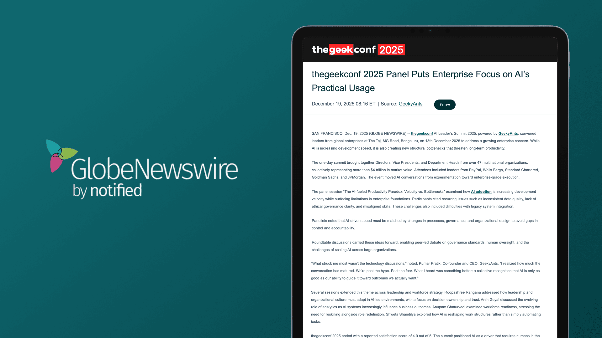 GlobeNewswire Features Key Takeaways from thegeekconf 2025