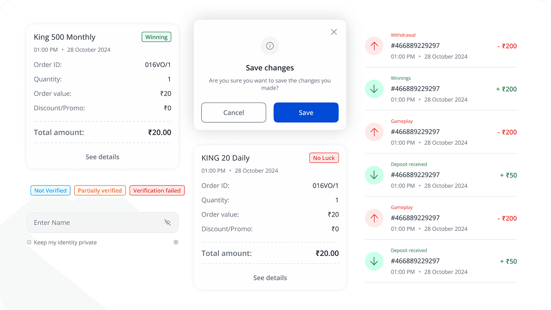 Internal dashboard of lottery app