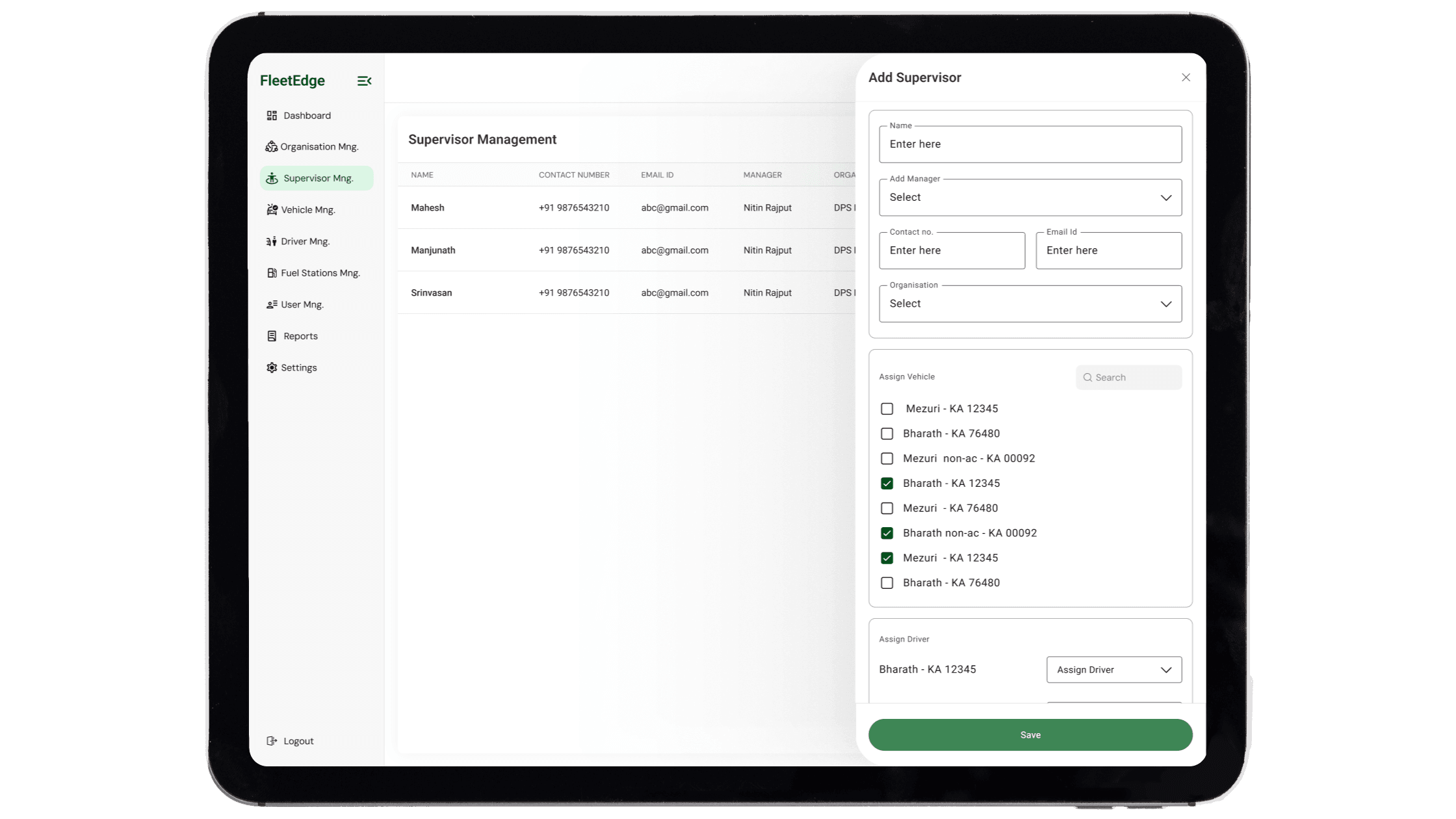 Supervisor dashboard backend on fuel management