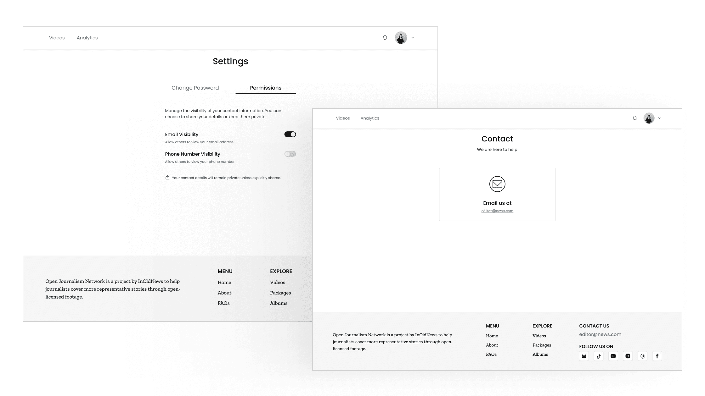 Managing user permissions and contact info for editorial videos integration