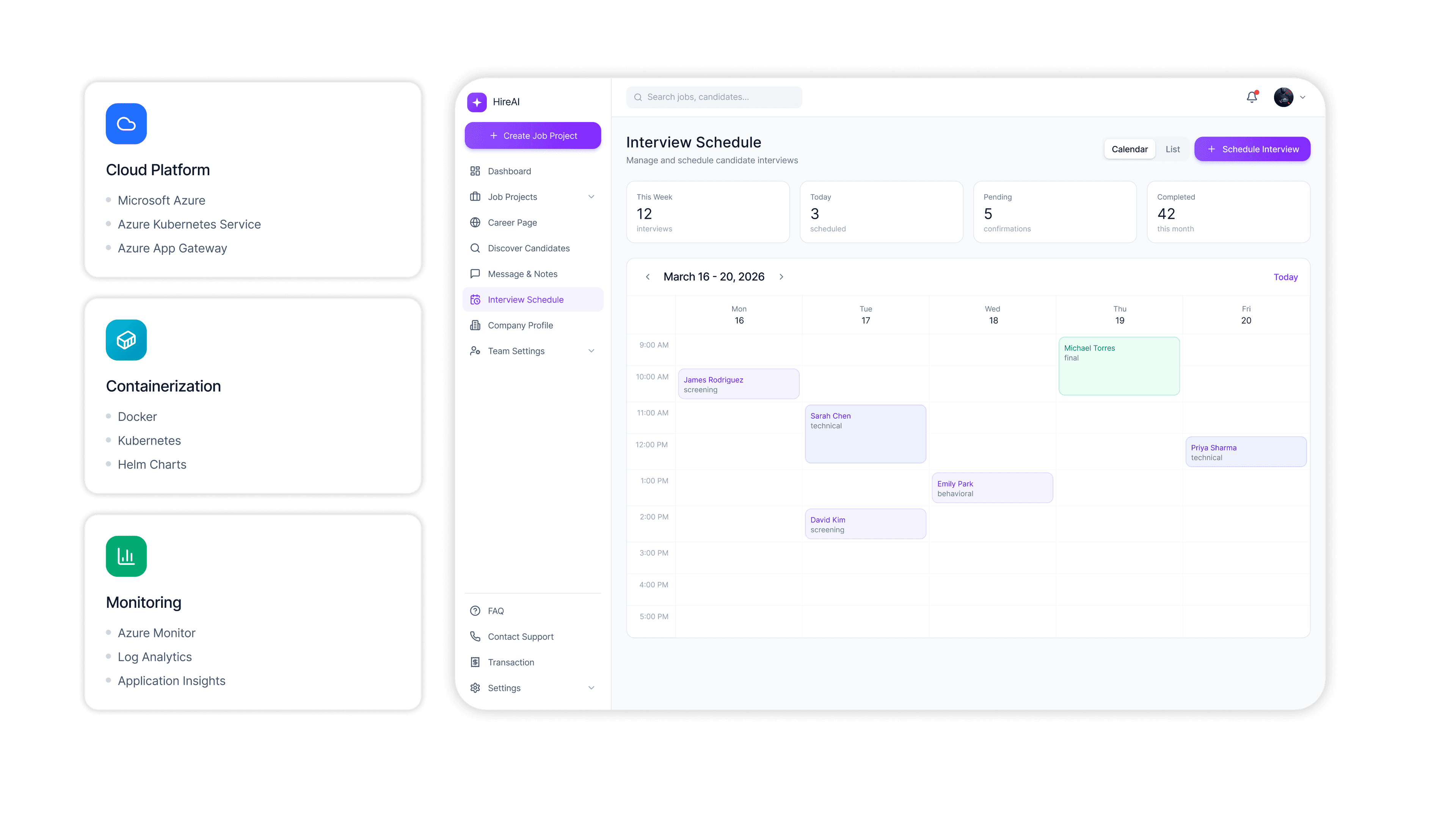 Azure Portal showing configured Web Apps, Managed PostgreSQL Flexible Server, and ACR retention rules for the HR Tech platform.