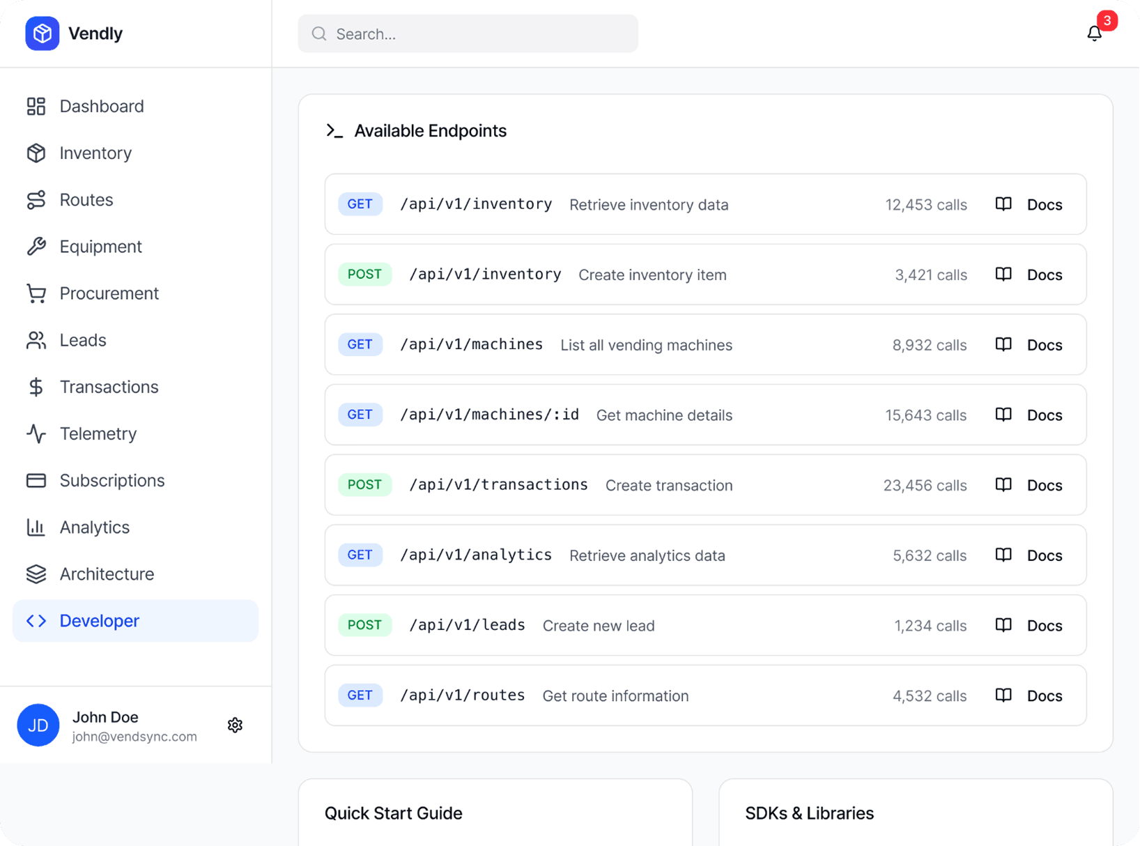 B2B marketplace developer portal showing API endpoints, GET and POST routes, and integration docs