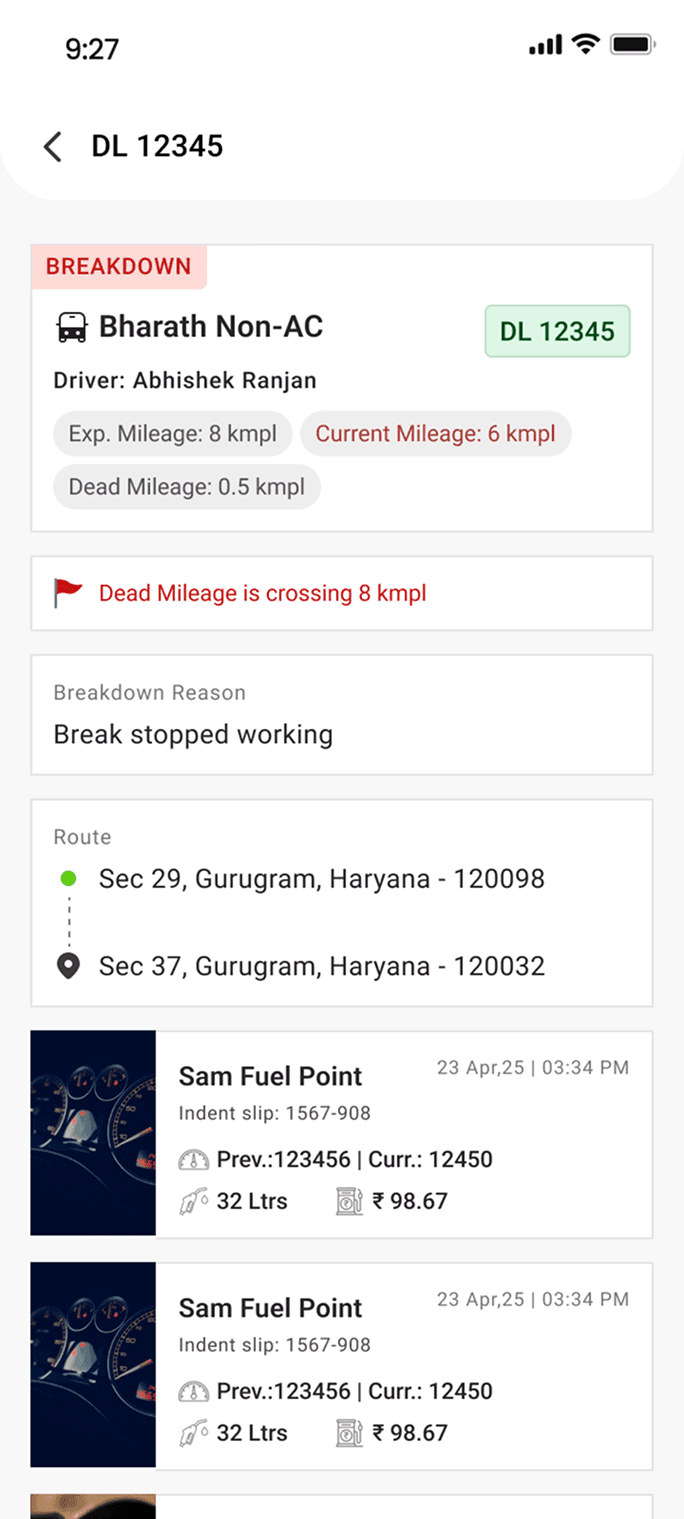 Mobile screens on automobile management