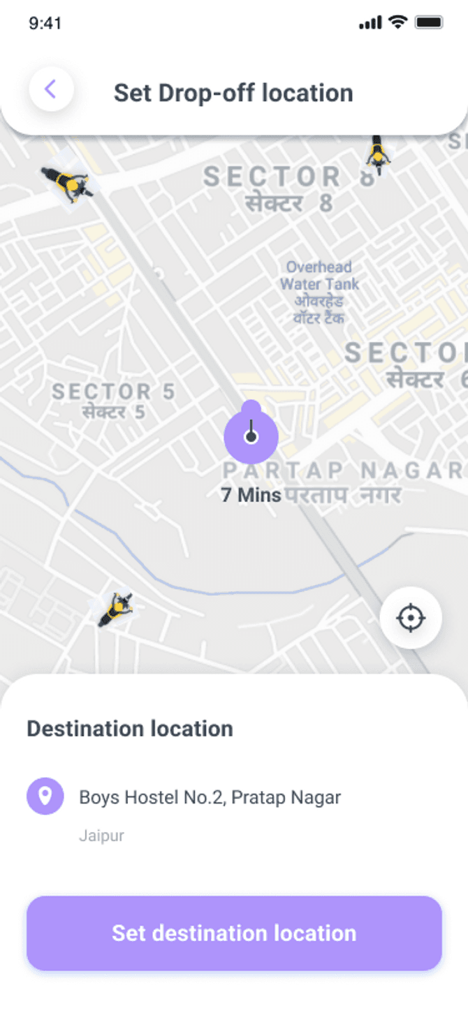 Setting destination in Ride Now UI