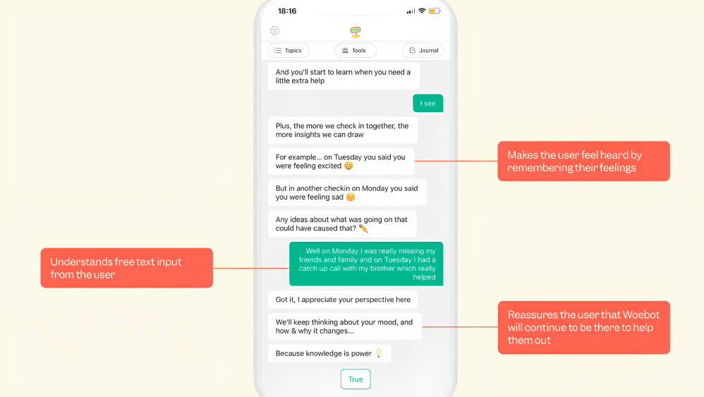 Woebot, a mental health app using ChatGPT