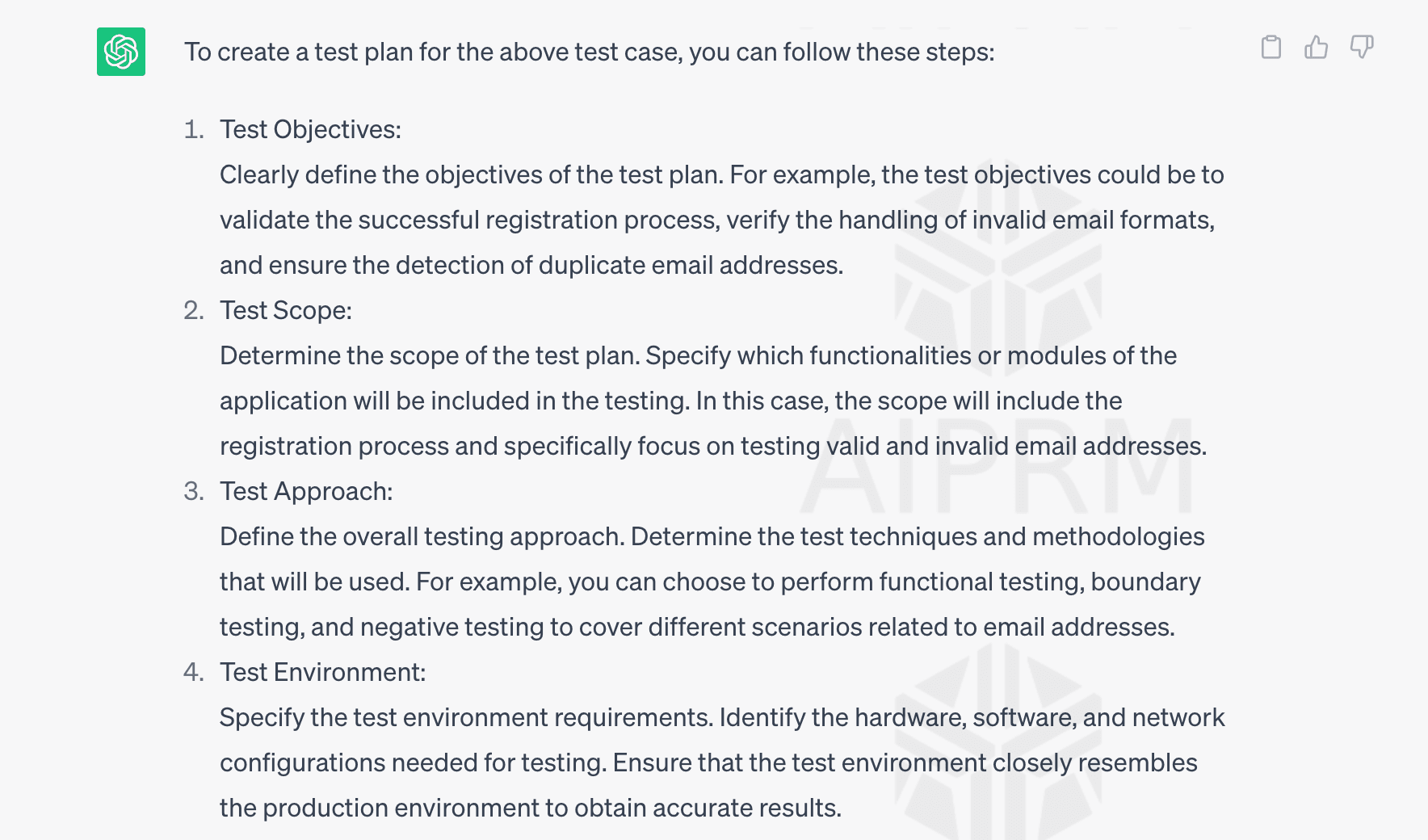 ChatGPT is creating test plans that are compliant with best practices: