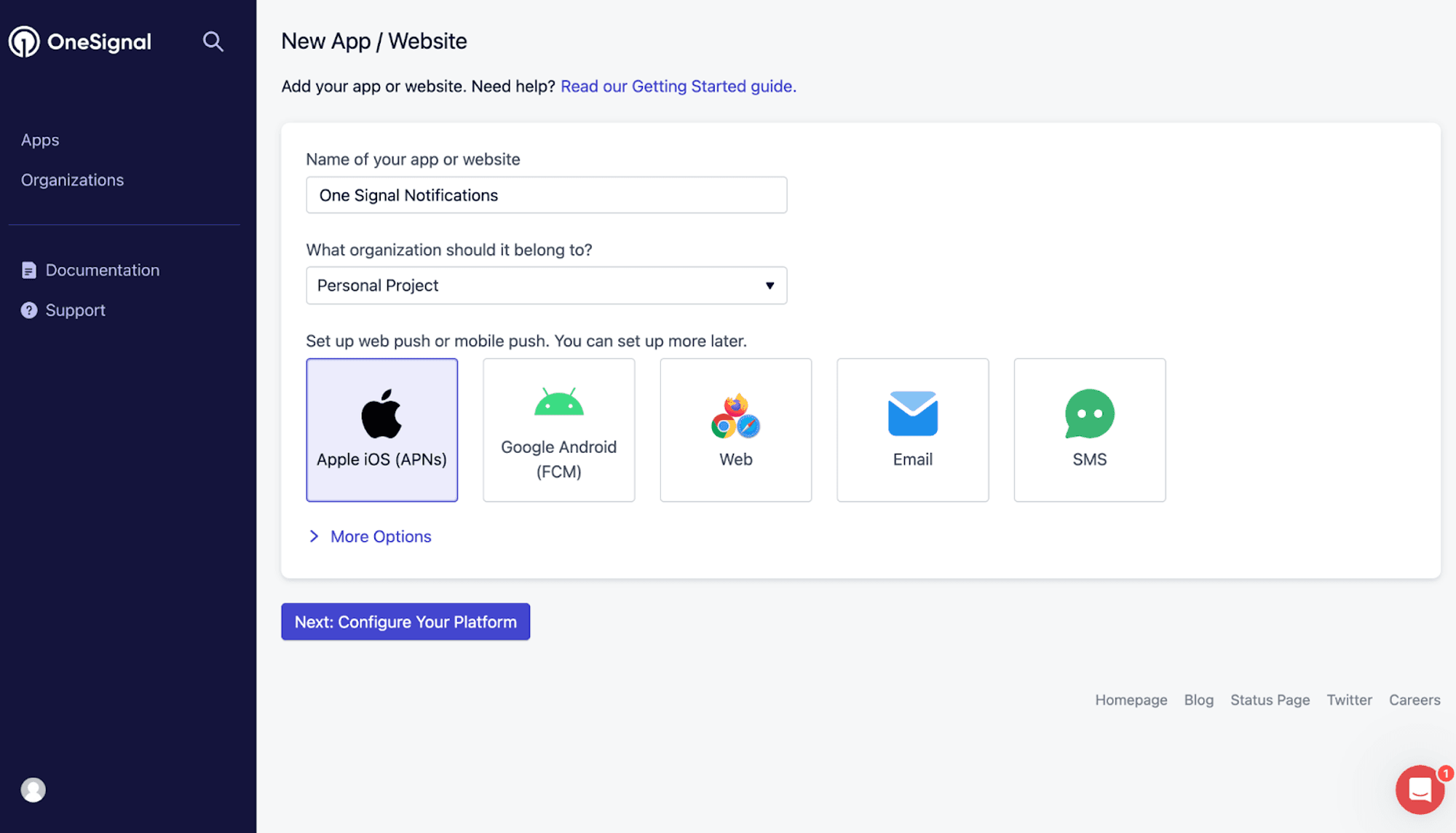 Create OneSignal Account and App -2