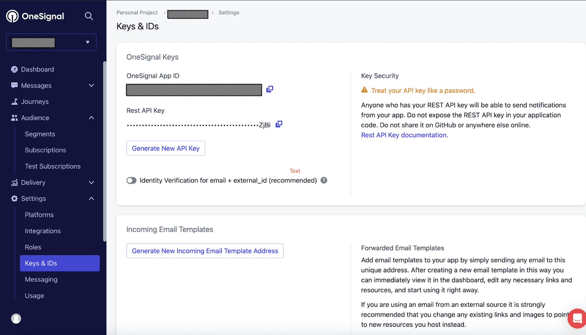 Retrieve OneSignal App ID and Rest API Key