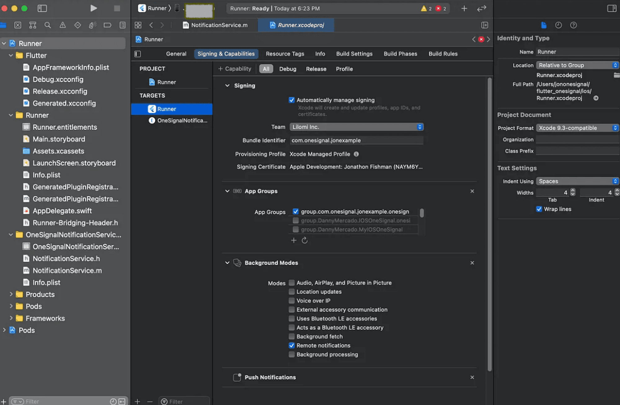 Enable Background Modes and check Remote Notifications