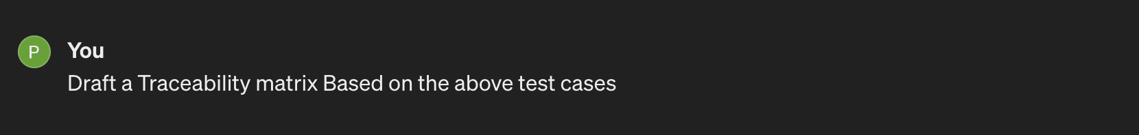ChatGPT prompt draft a tracebility matrix