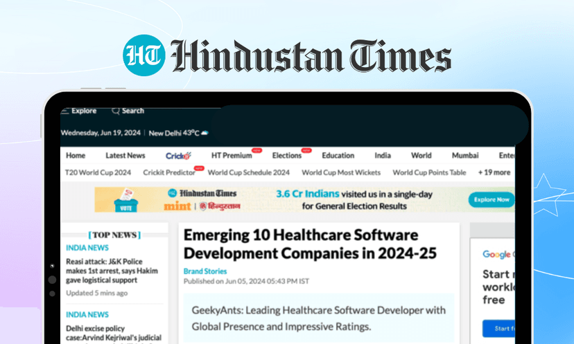 GeekyAnts Named #1 Emerging Healthcare Software Development Company by Hindustan Times