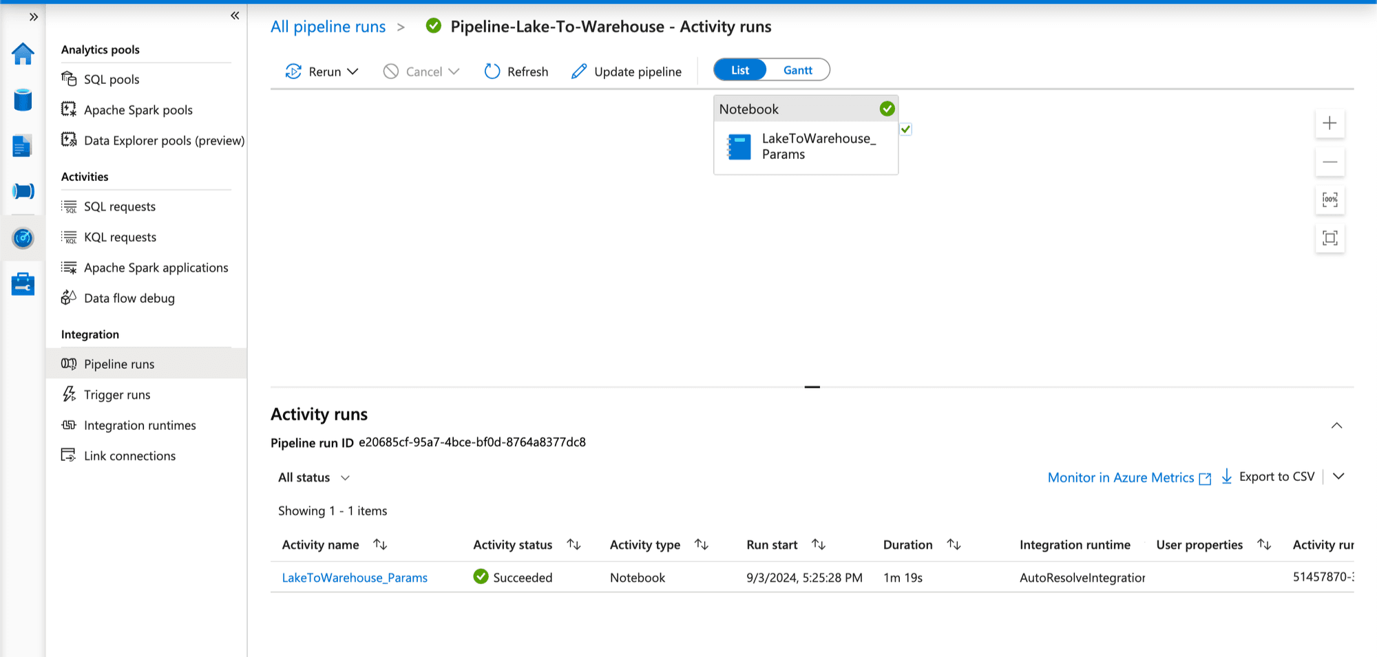 Pipeline in working state - clicking on the pipeline name