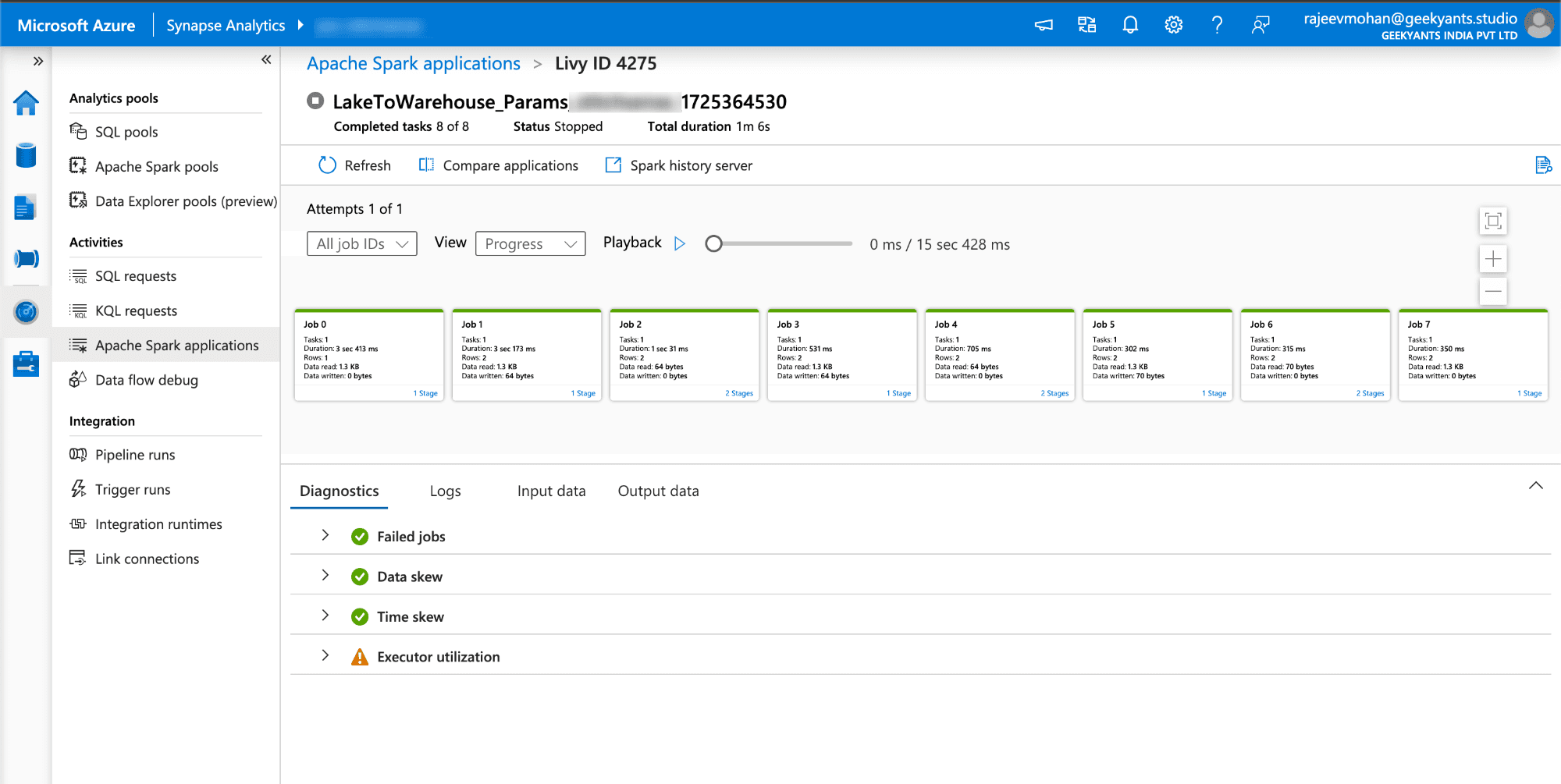 Pipeline in working state - logs