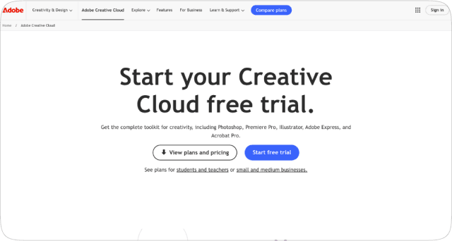 start creating your free trail ui