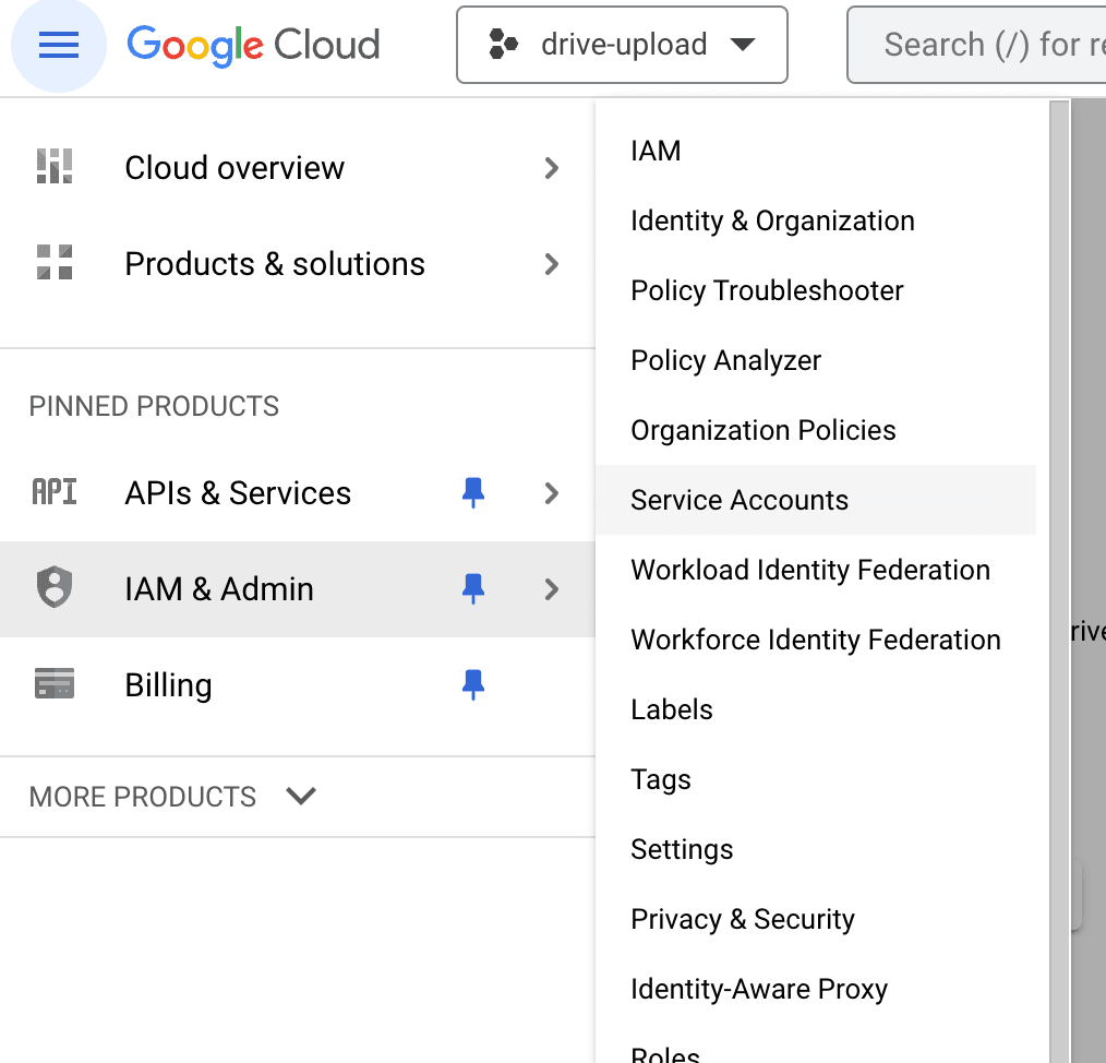 Navigation menu google drive