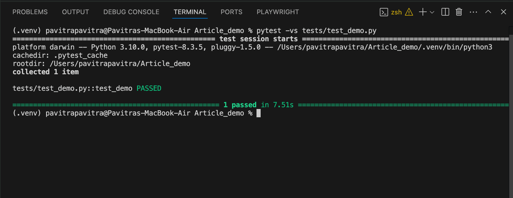 output of pytest