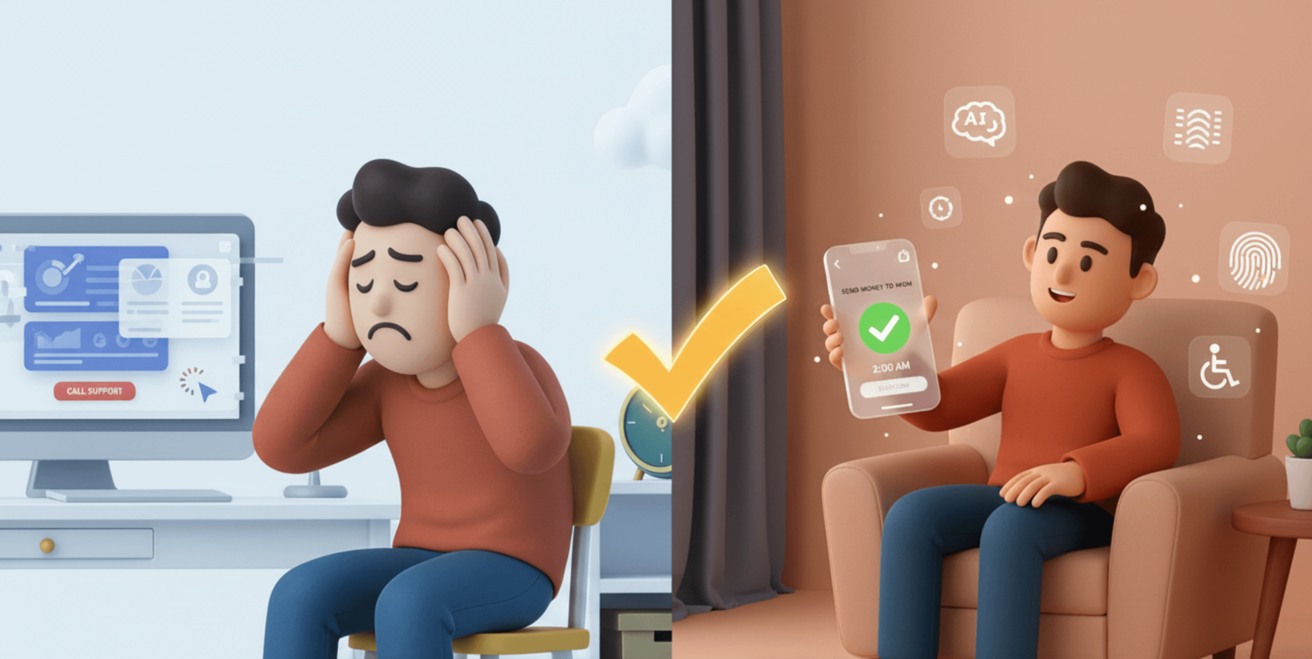 Before and after of AI-powered finance app simplifying money management