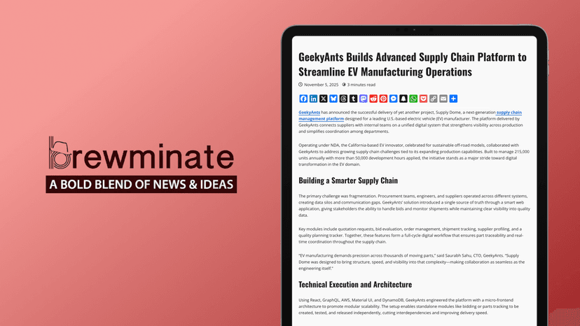 Brewminate Spotlights GeekyAnts' Technical Breakthrough in EV Supply Chain Management