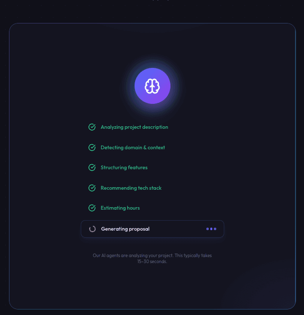 AI analyzing project details and generating proposal steps