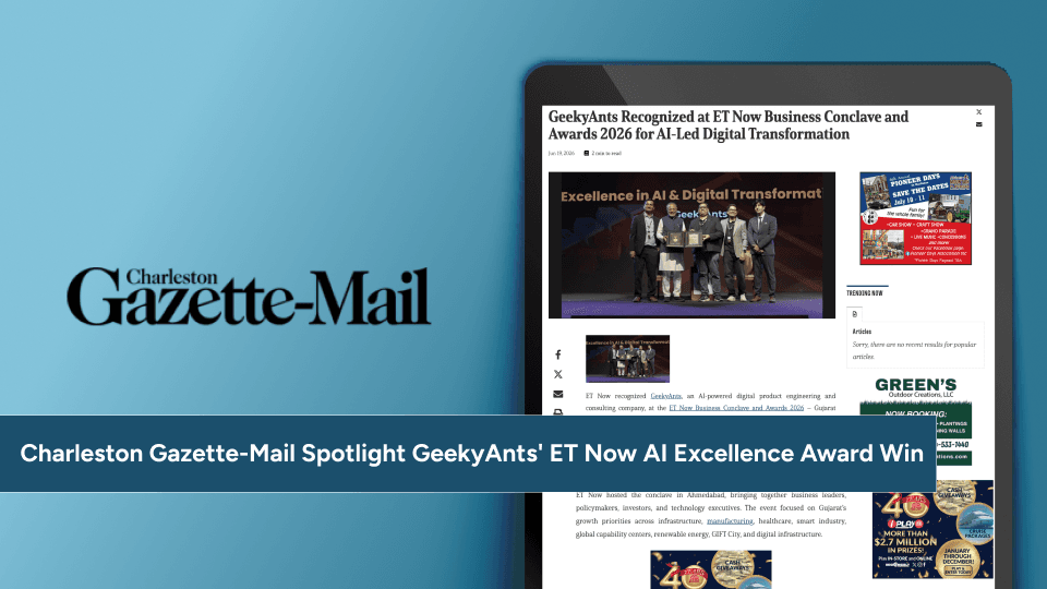 Charleston Gazette-Mail Features GeekyAnts' Excellence in AI & Digital Transformation Award Achievement at ET Now Business Conclave 2026