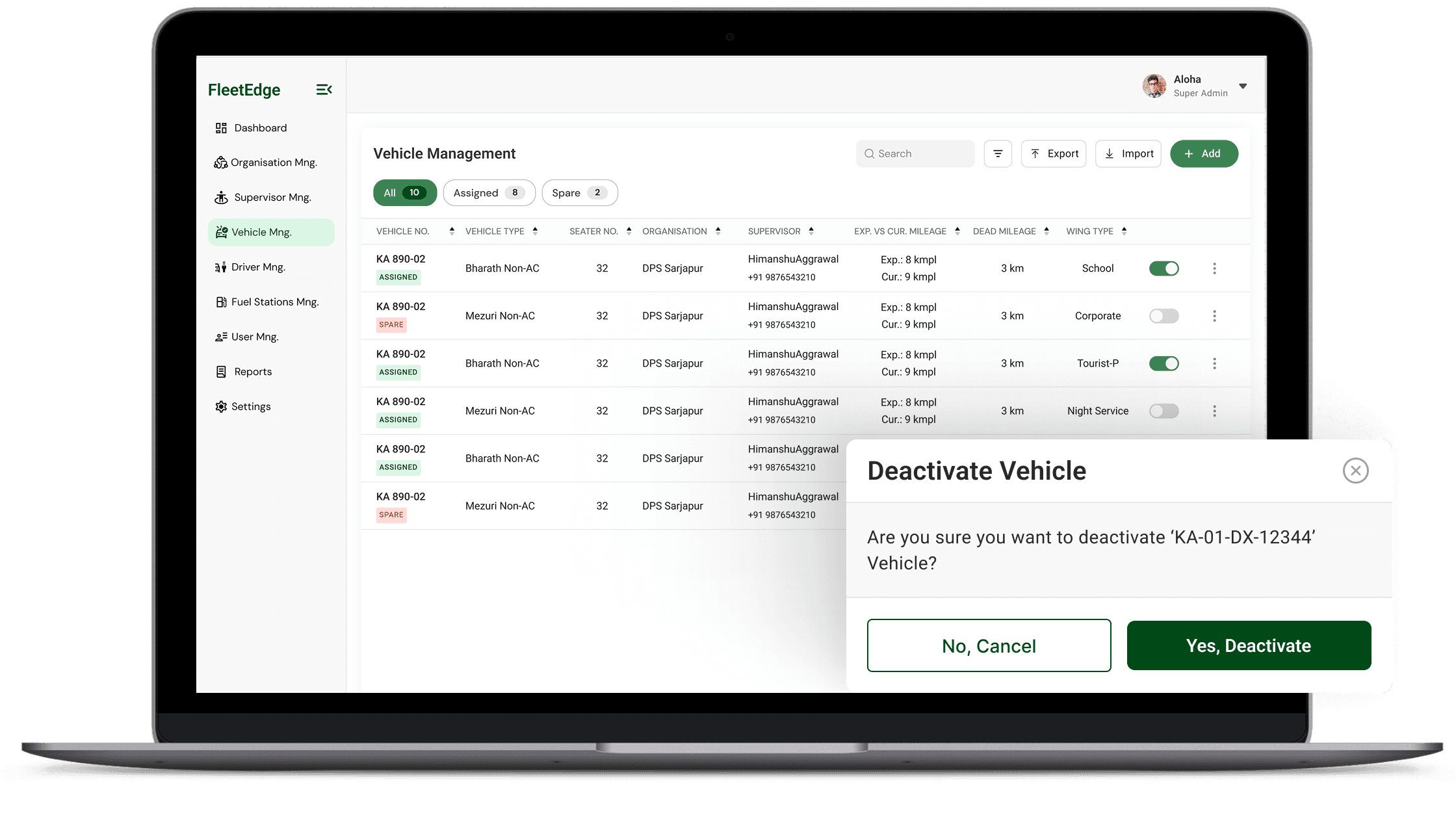 Full vehicle fleet management dashboard