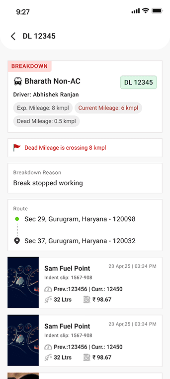 Mobile screens on automobile management