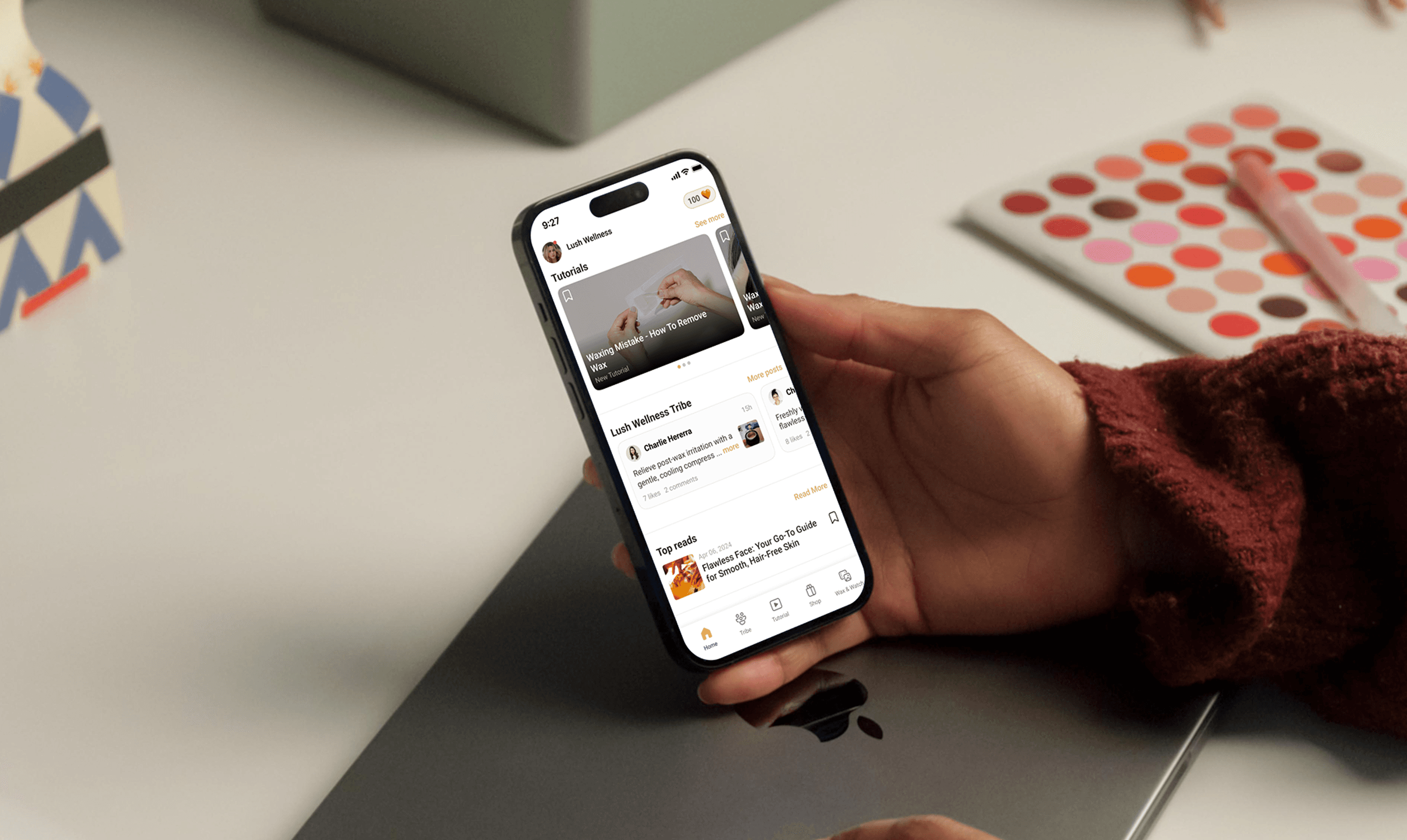 WaxBuddy e-commerce app by Lush Wellness showing at-home waxing tutorials.